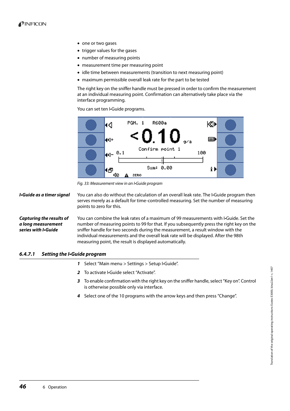 1 setting the i•guide program, Setting the i•guide program | INFICON Ecotec E3000 Multigas-Sniffer-Leak Detector User Manual | Page 46 / 92