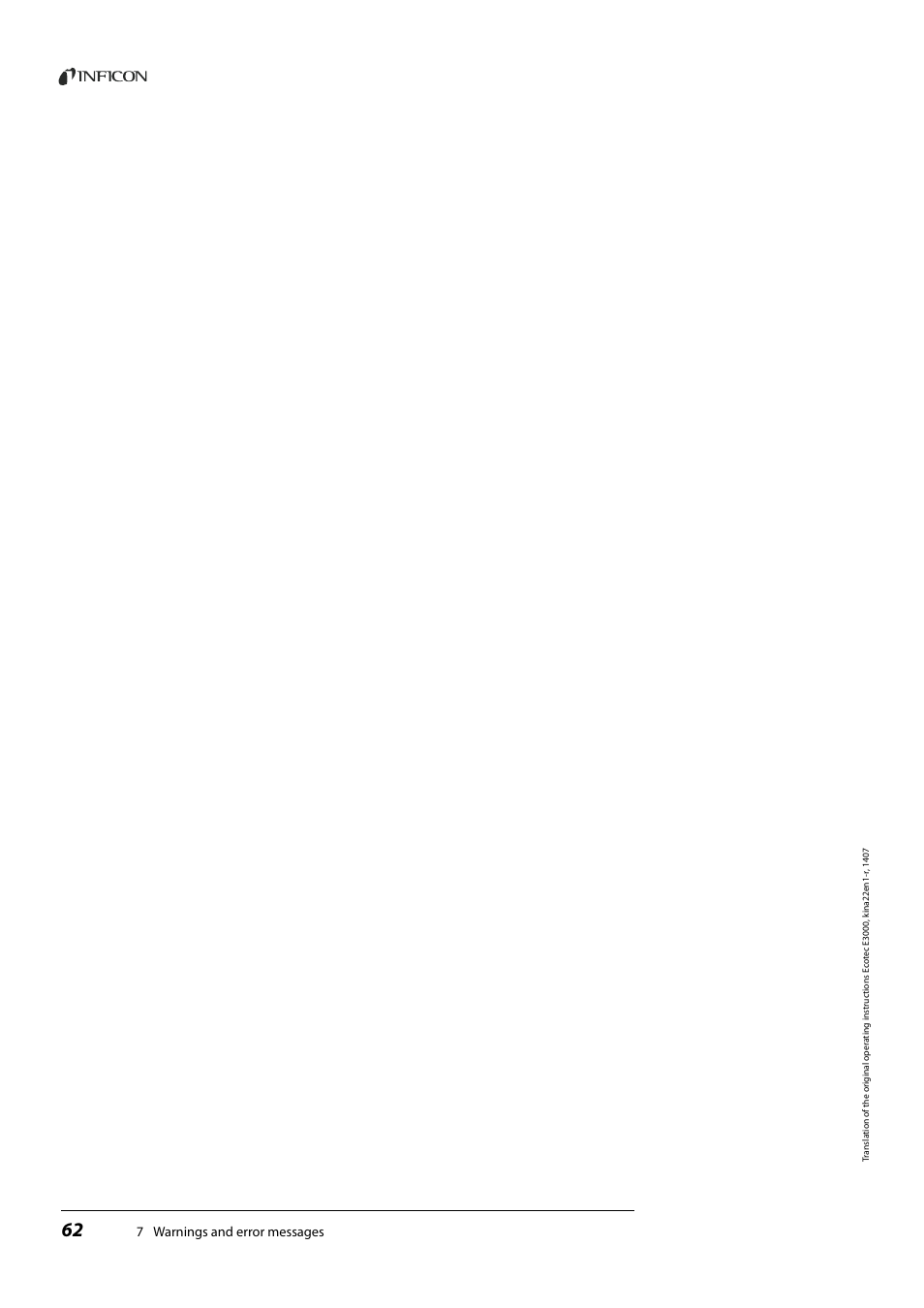 7 warnings and error messages | INFICON Ecotec E3000 Multigas-Sniffer-Leak Detector User Manual | Page 62 / 92