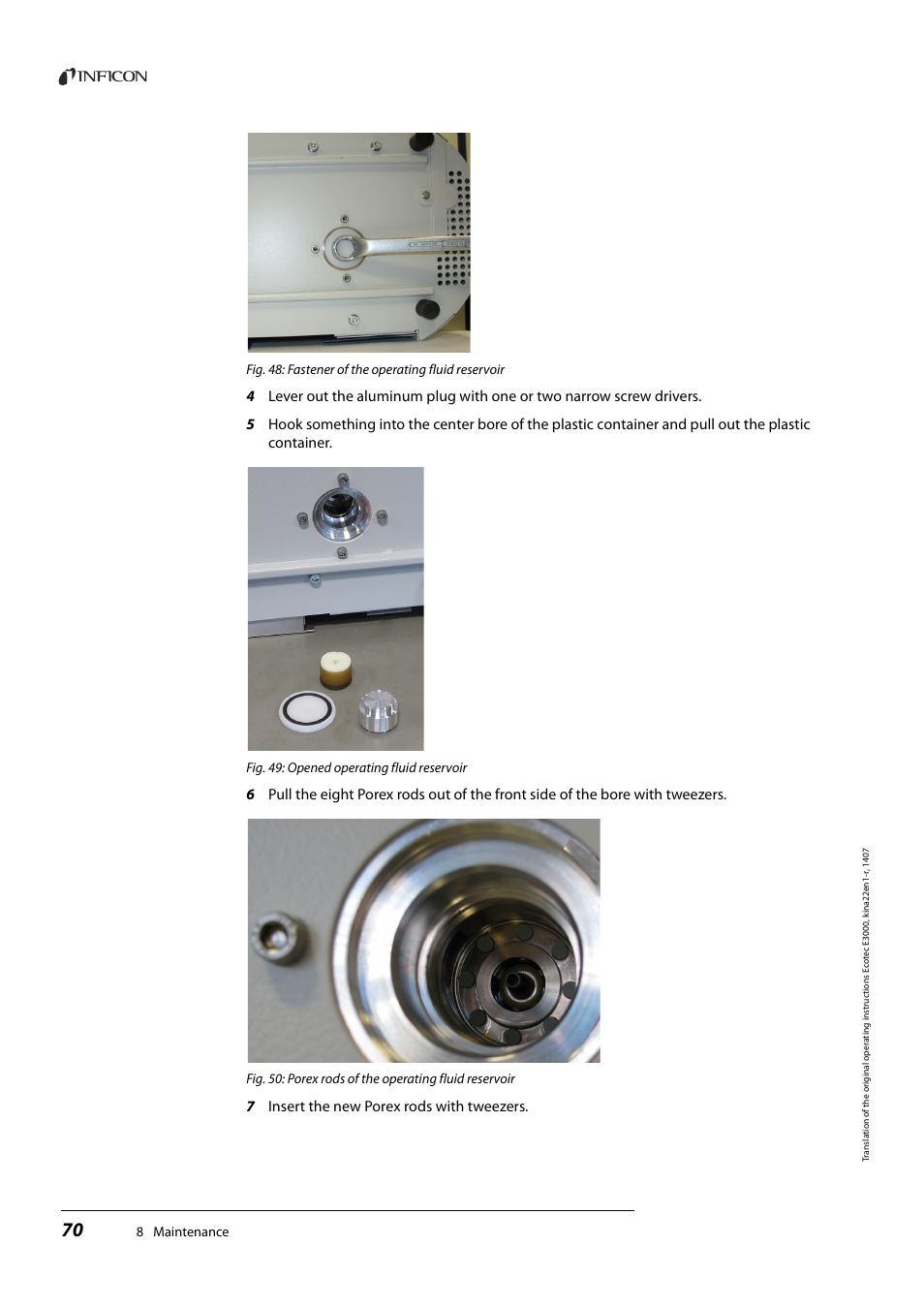 7 insert the new porex rods with tweezers | INFICON Ecotec E3000 Multigas-Sniffer-Leak Detector User Manual | Page 70 / 92