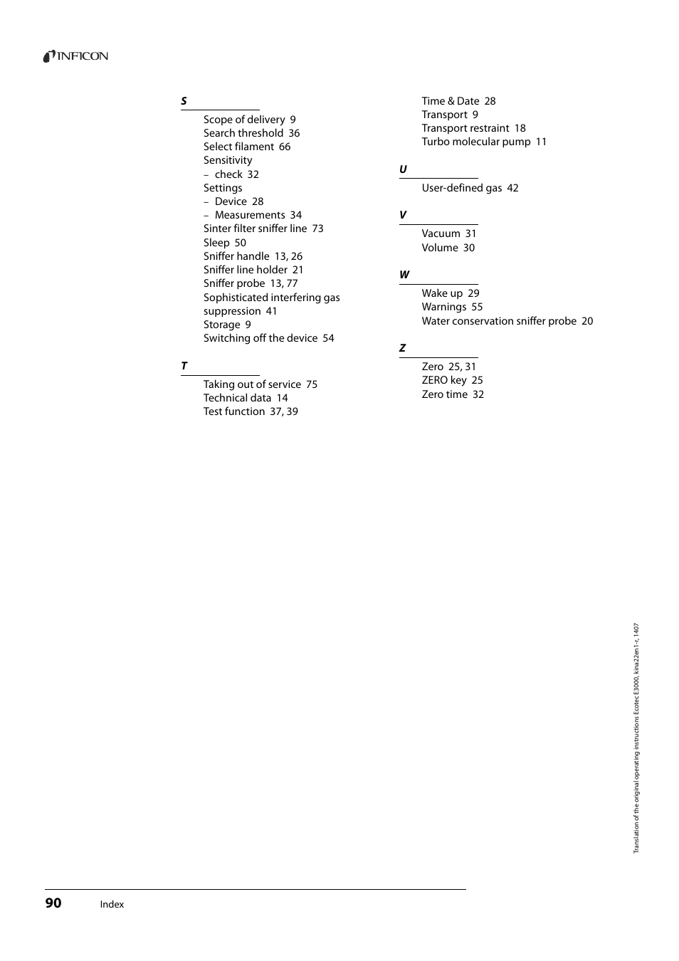 INFICON Ecotec E3000 Multigas-Sniffer-Leak Detector User Manual | Page 90 / 92