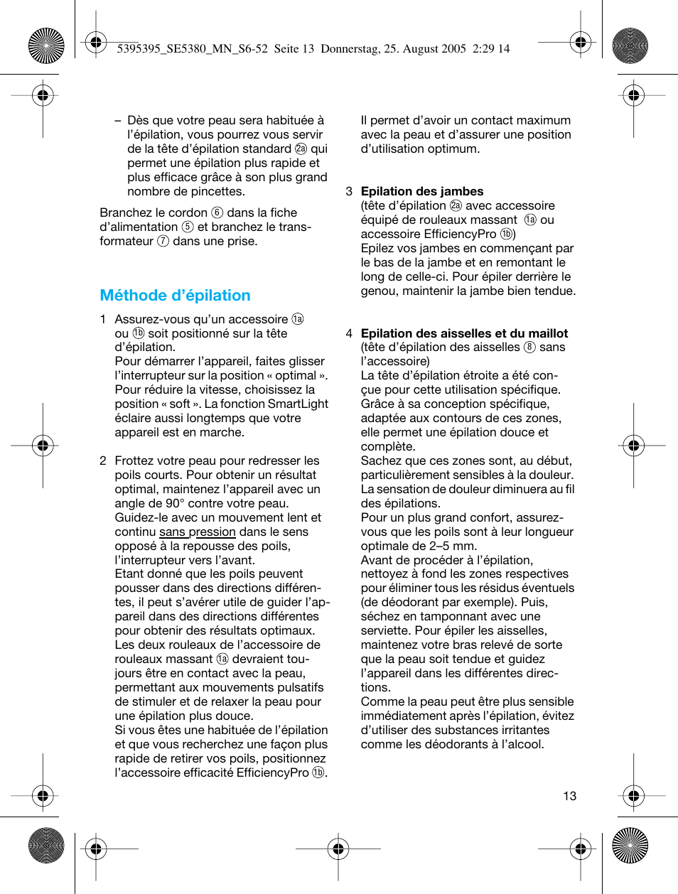 Méthode d’épilation | Braun SILK-??PI X'ELLE 5380 User Manual | Page 12 / 51