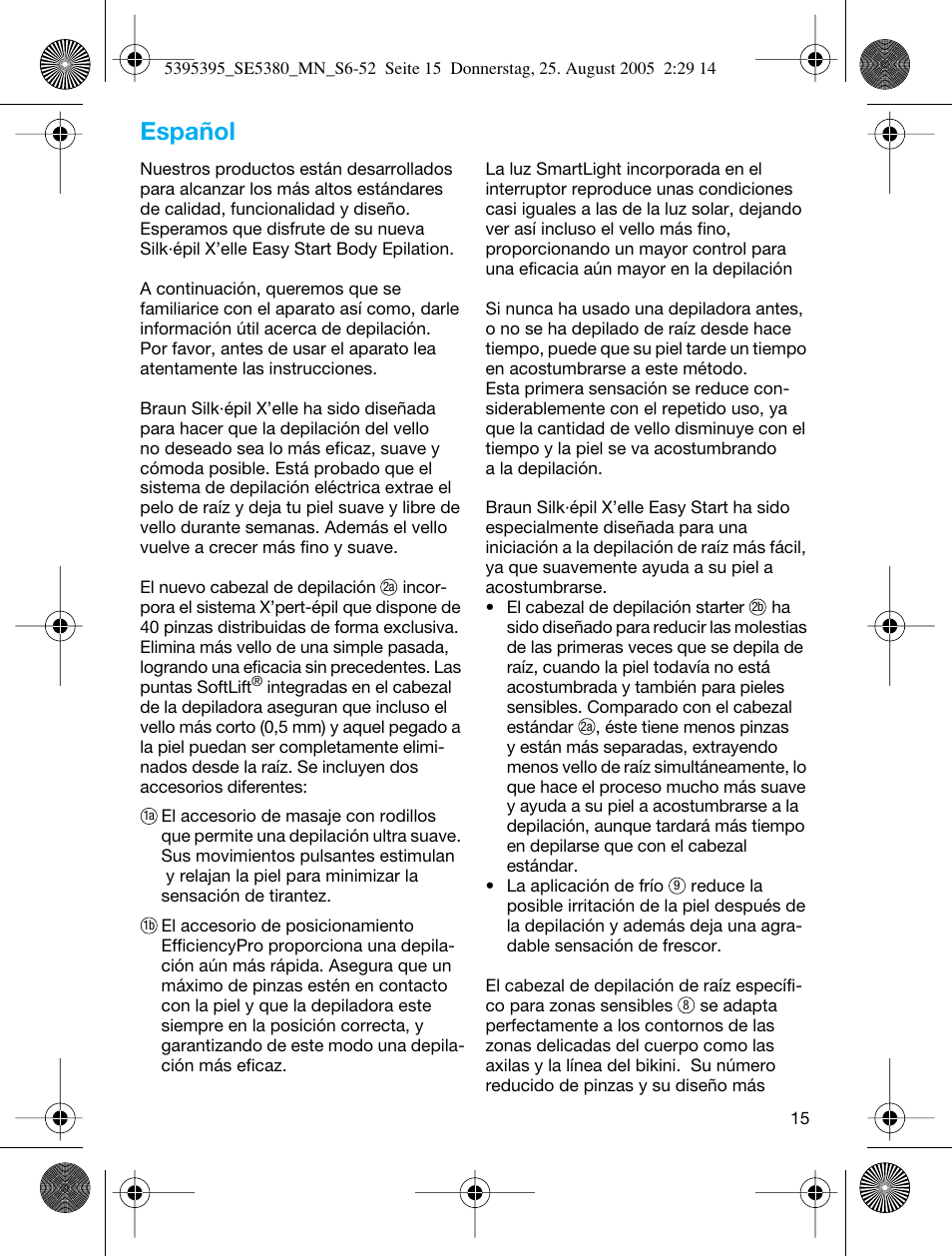 Español | Braun SILK-??PI X'ELLE 5380 User Manual | Page 14 / 51