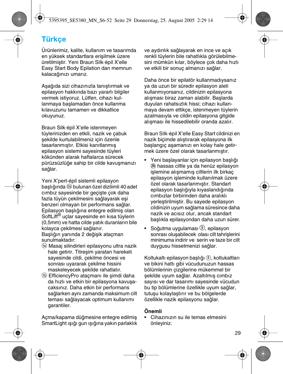 Türkçe | Braun SILK-??PI X'ELLE 5380 User Manual | Page 28 / 51