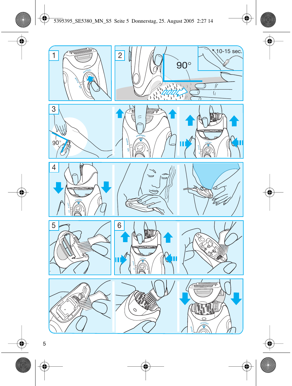 15 sec | Braun SILK-??PI X'ELLE 5380 User Manual | Page 4 / 51