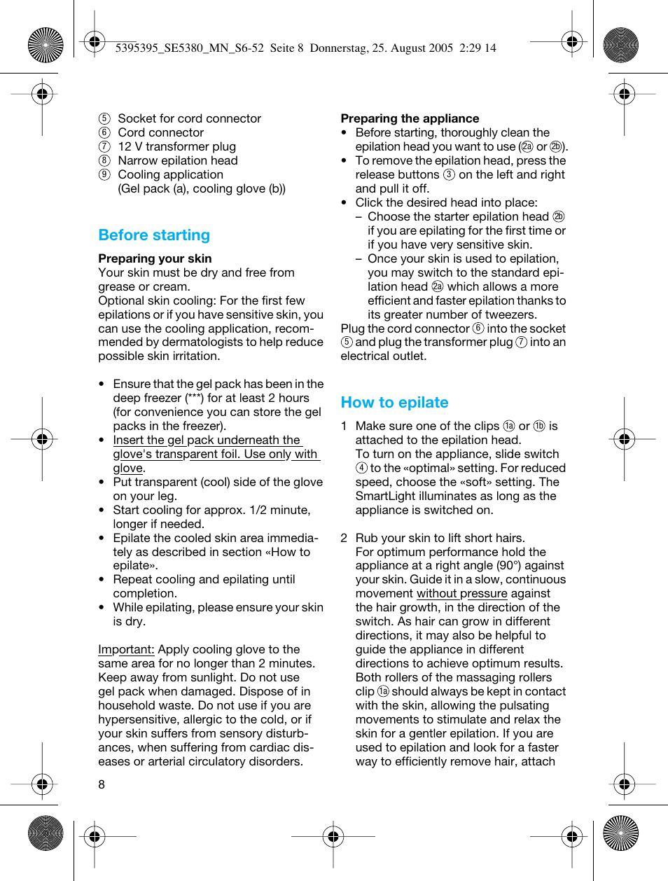 Before starting, How to epilate | Braun SILK-??PI X'ELLE 5380 User Manual | Page 7 / 51