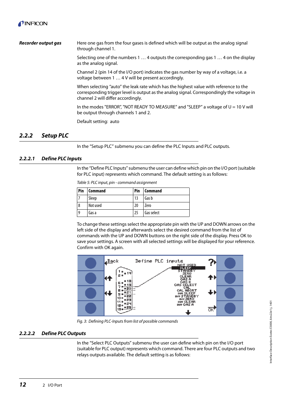 2 setup plc, 1 define plc inputs, 2 define plc outputs | Setup plc, Define plc inputs, Define plc outputs | INFICON Ecotec E3000 Multigas-Sniffer-Leak Detector Interface description User Manual | Page 12 / 36