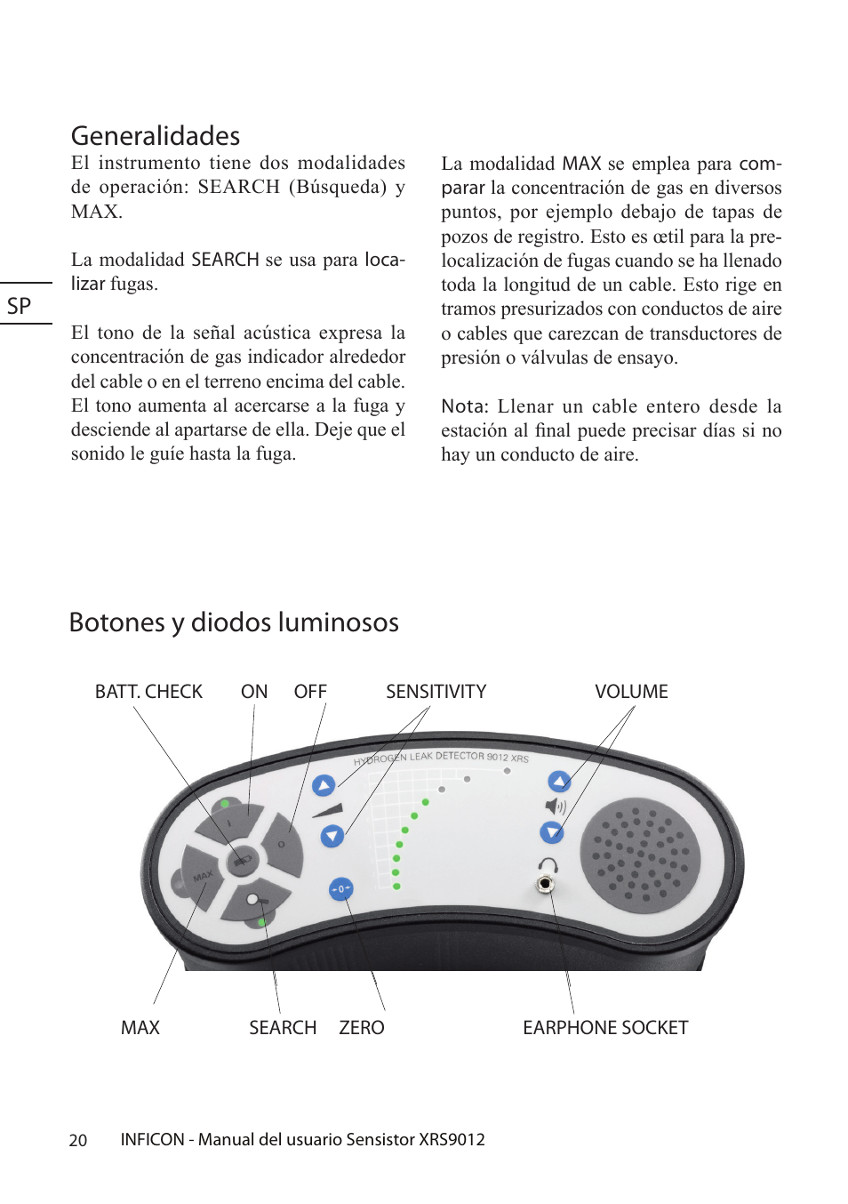 Botones y diodos luminosos generalidades | INFICON Sensistor XRS9012 Hydrogen Leak Detector User Manual User Manual | Page 20 / 28
