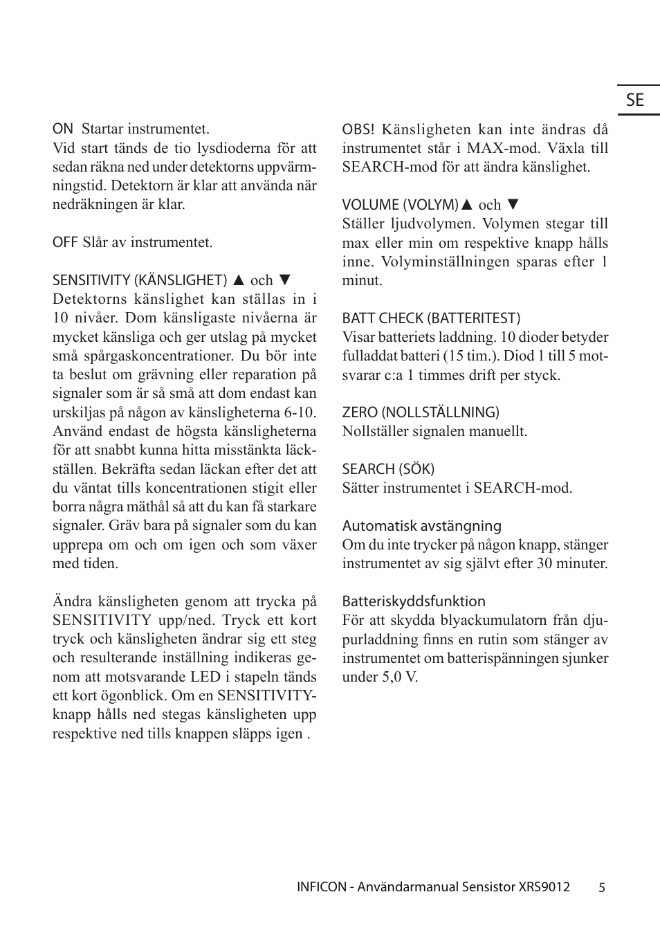 INFICON Sensistor XRS9012 Hydrogen Leak Detector User Manual User Manual | Page 5 / 28