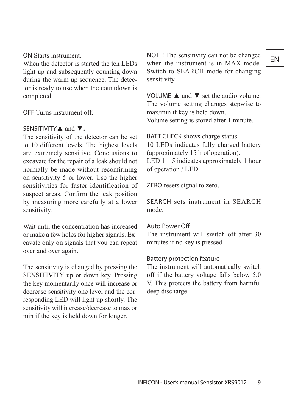 INFICON Sensistor XRS9012 Hydrogen Leak Detector User Manual User Manual | Page 9 / 28