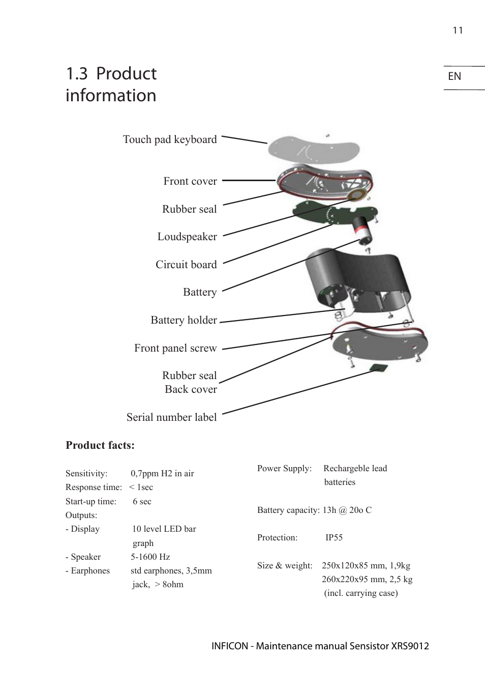 3 product information | INFICON Sensistor XRS9012 Hydrogen Leak Detector Maintenance manual User Manual | Page 11 / 14