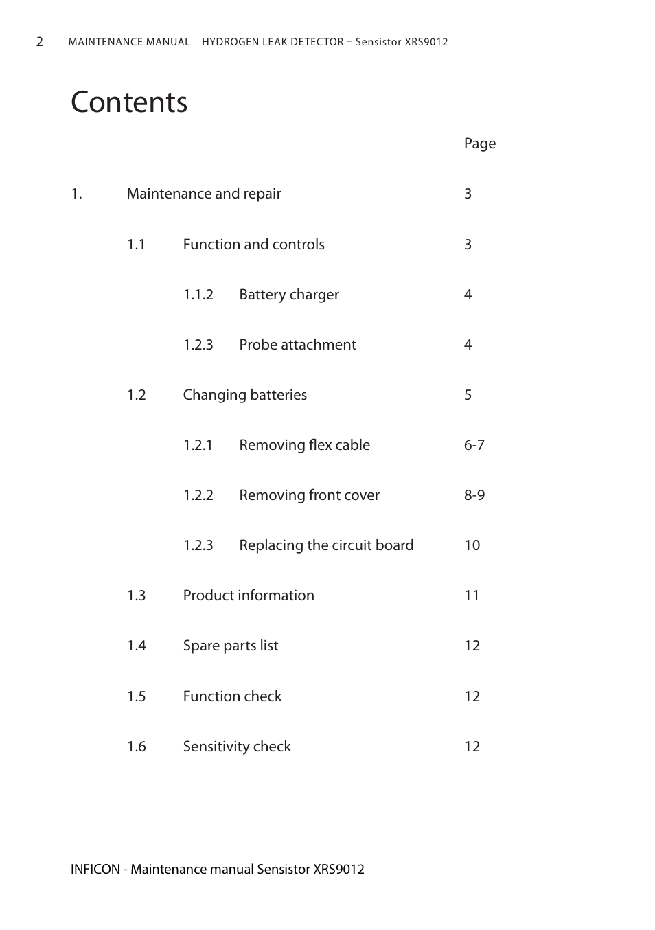 INFICON Sensistor XRS9012 Hydrogen Leak Detector Maintenance manual User Manual | Page 2 / 14