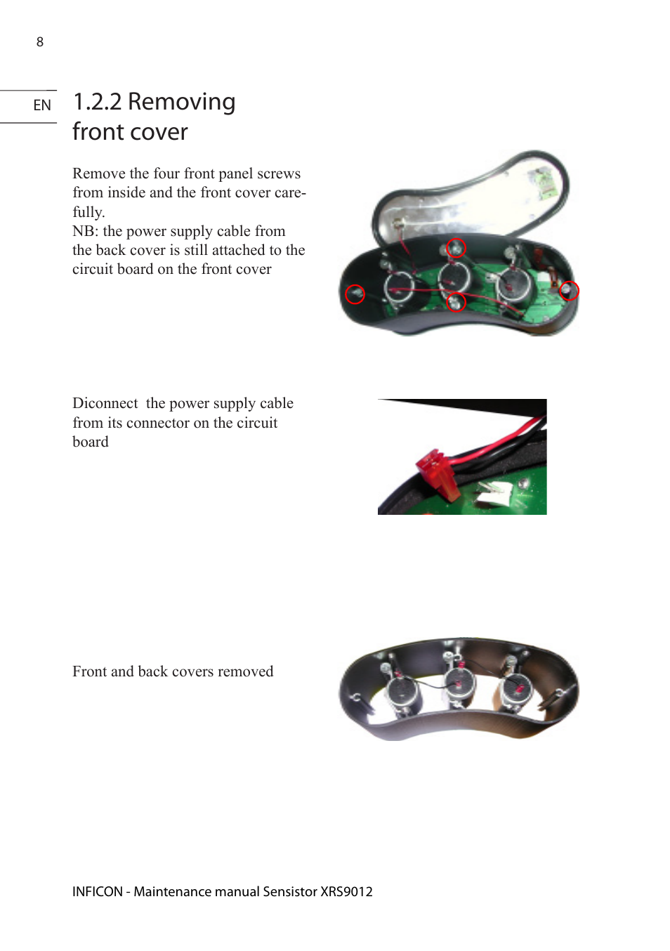 2 removing front cover | INFICON Sensistor XRS9012 Hydrogen Leak Detector Maintenance manual User Manual | Page 8 / 14