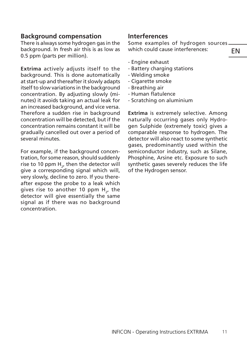 Background compensation, Interferences | INFICON Extrima Ex-certified Hydrogen Leak Detector User Manual | Page 11 / 62