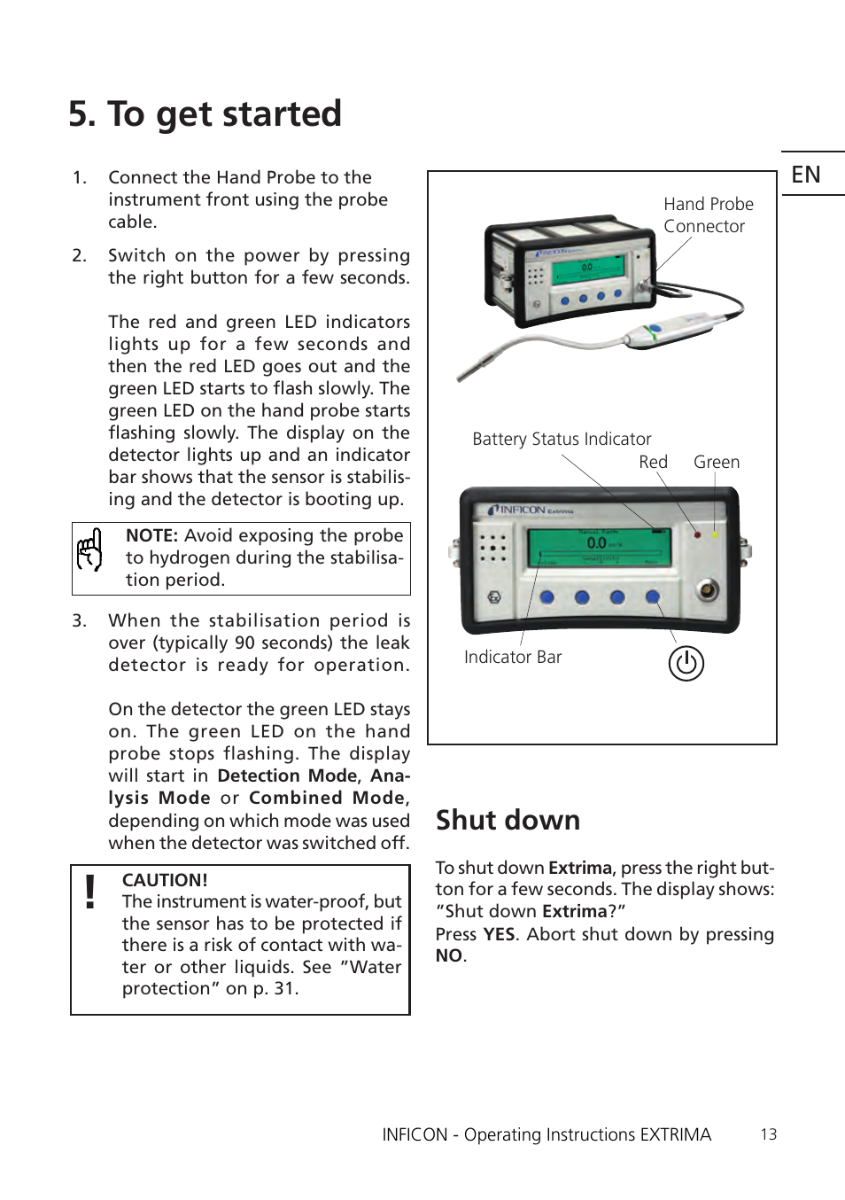 Shut down | INFICON Extrima Ex-certified Hydrogen Leak Detector User Manual | Page 13 / 62