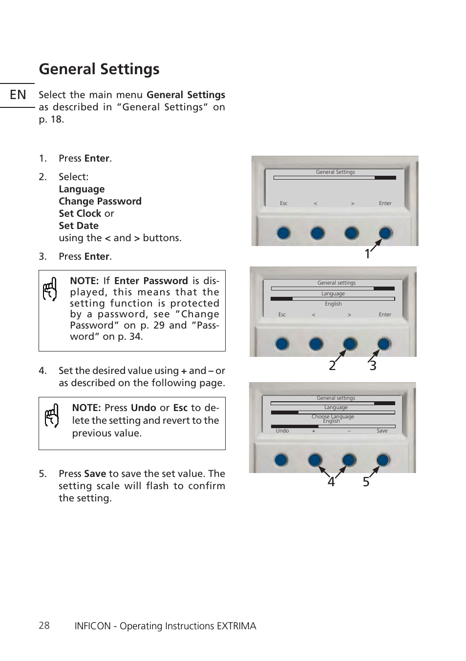 General settings” on p. 28, General settings | INFICON Extrima Ex-certified Hydrogen Leak Detector User Manual | Page 28 / 62