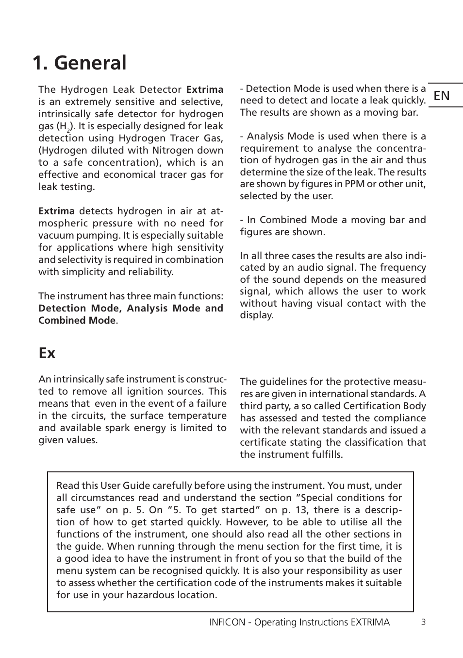 General | INFICON Extrima Ex-certified Hydrogen Leak Detector User Manual | Page 3 / 62