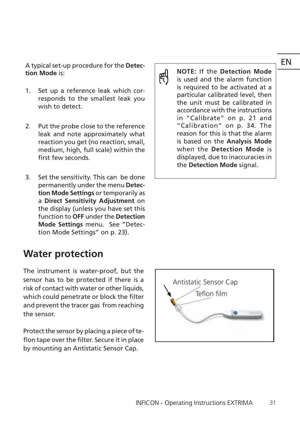 Water protection | INFICON Extrima Ex-certified Hydrogen Leak Detector User Manual | Page 31 / 62