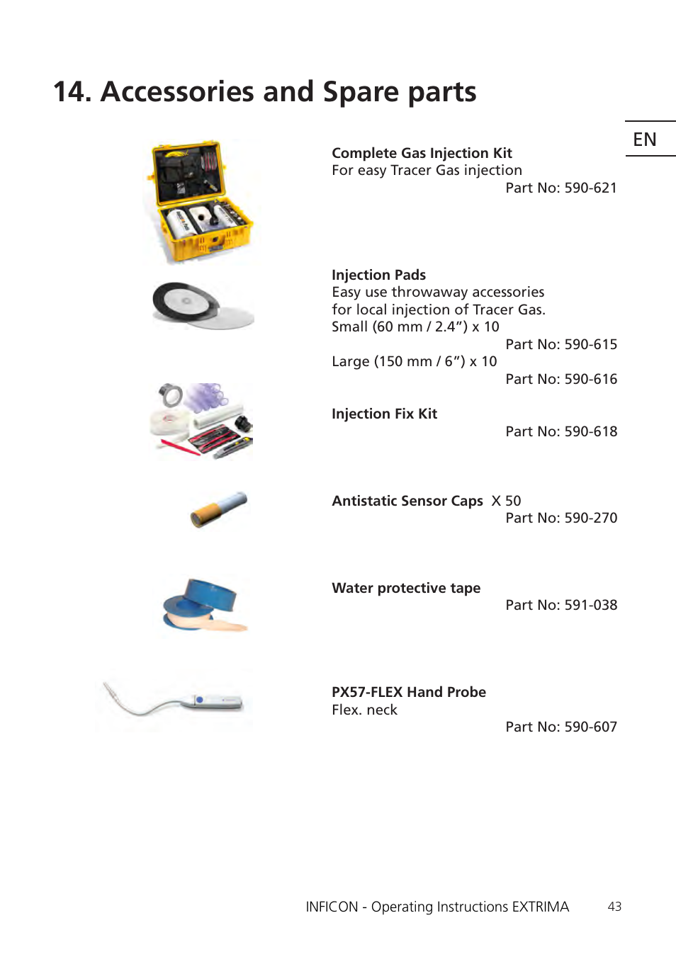 Accessories and spare parts | INFICON Extrima Ex-certified Hydrogen Leak Detector User Manual | Page 43 / 62