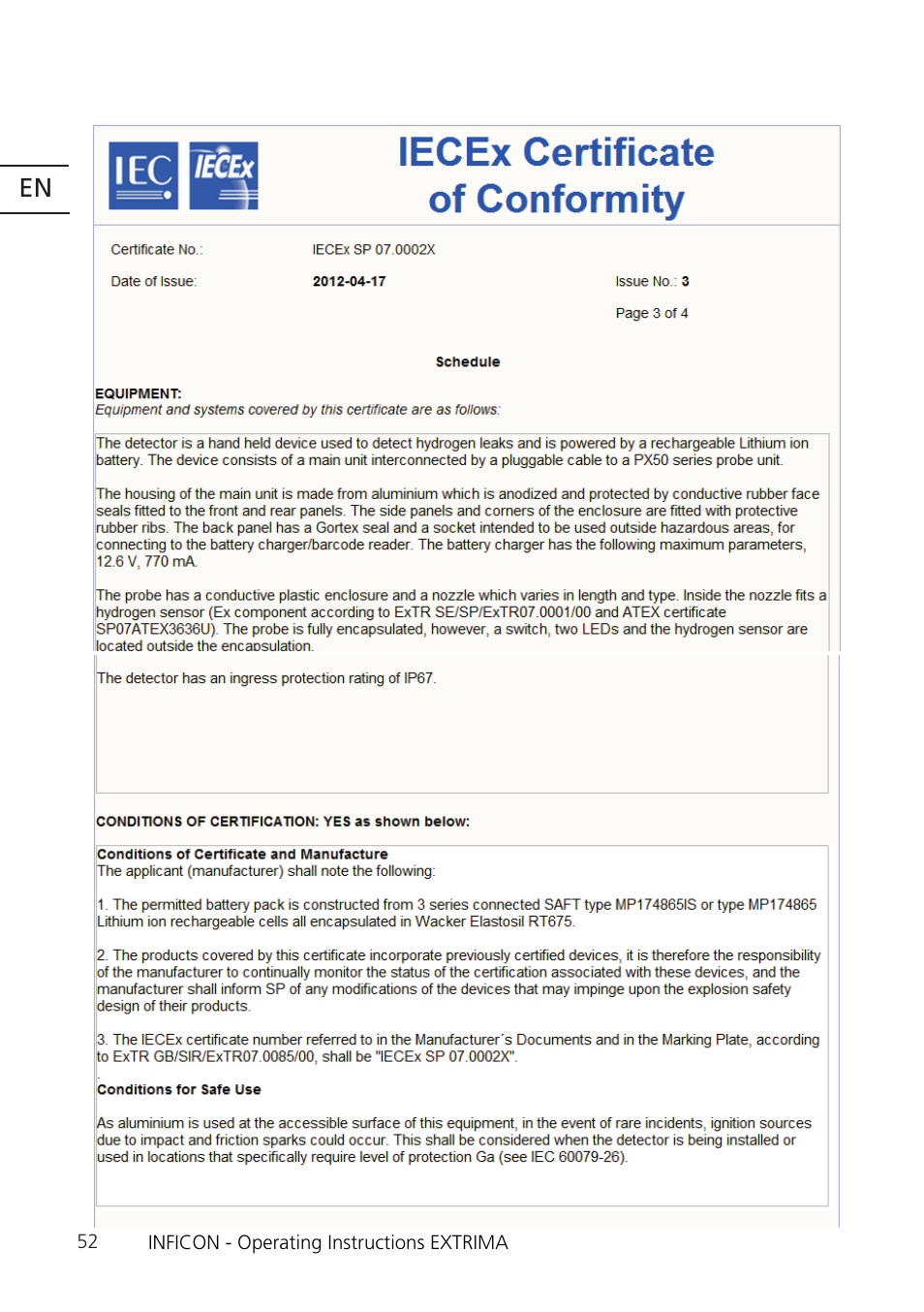 INFICON Extrima Ex-certified Hydrogen Leak Detector User Manual | Page 52 / 62