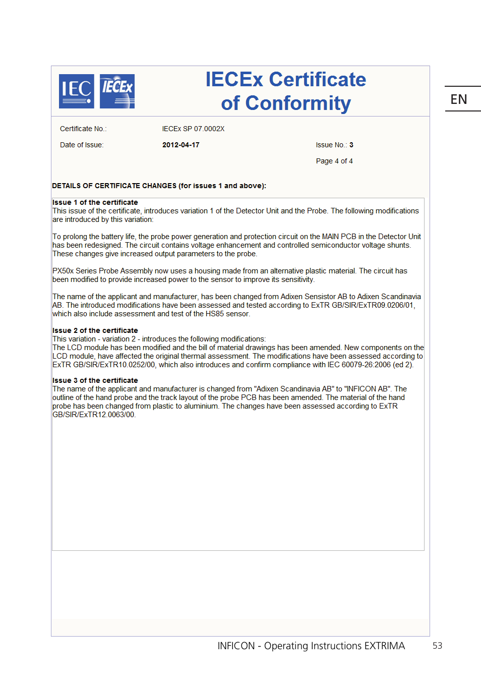 INFICON Extrima Ex-certified Hydrogen Leak Detector User Manual | Page 53 / 62