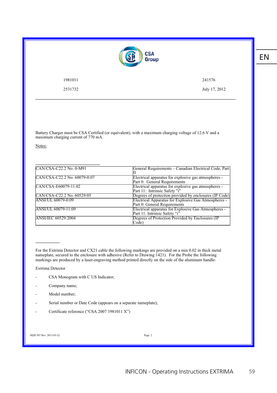 Inficon - operating instructions extrima | INFICON Extrima Ex-certified Hydrogen Leak Detector User Manual | Page 59 / 62