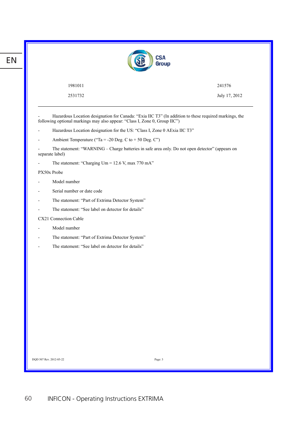 Inficon - operating instructions extrima | INFICON Extrima Ex-certified Hydrogen Leak Detector User Manual | Page 60 / 62