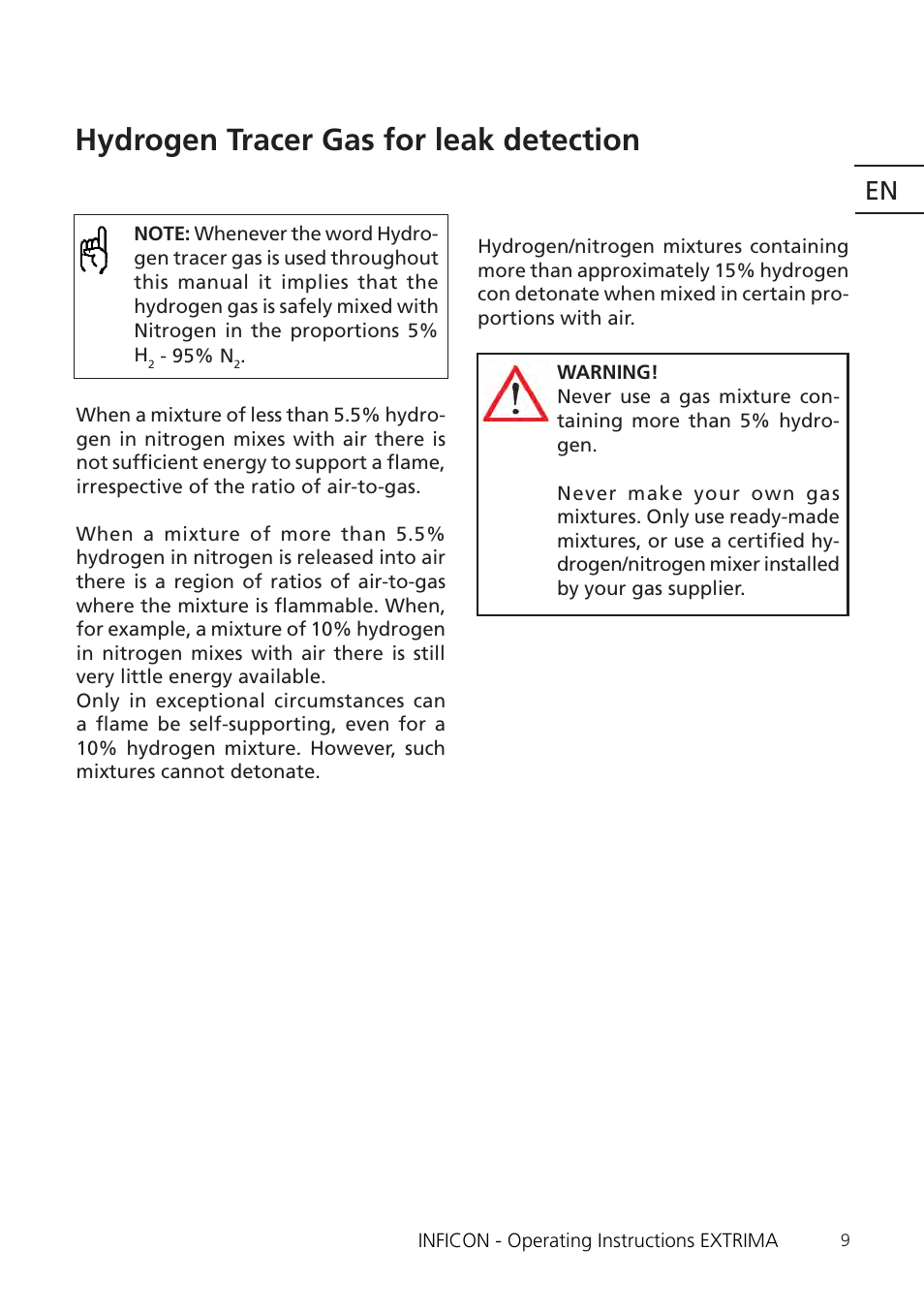 Hydrogen tracer gas for leak detection | INFICON Extrima Ex-certified Hydrogen Leak Detector User Manual | Page 9 / 62