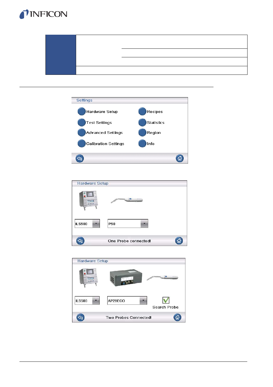 1 settings, Hardware setup | INFICON Sensistor ILS500 Leak Detection System User Manual | Page 36 / 107