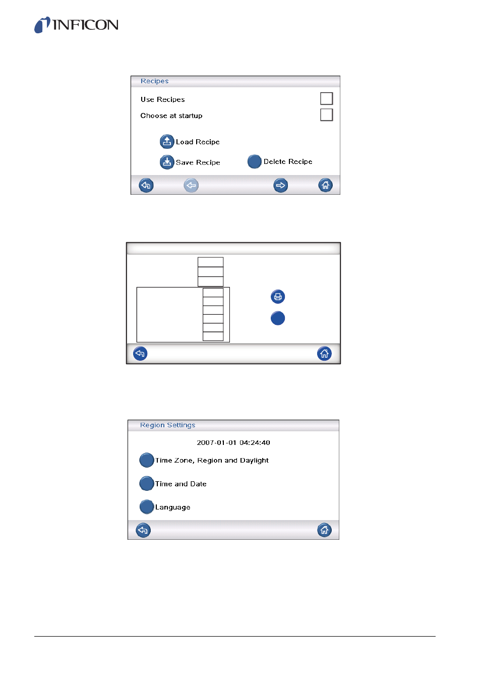 Recipes, Statistics, Region | INFICON Sensistor ILS500 Leak Detection System User Manual | Page 38 / 107
