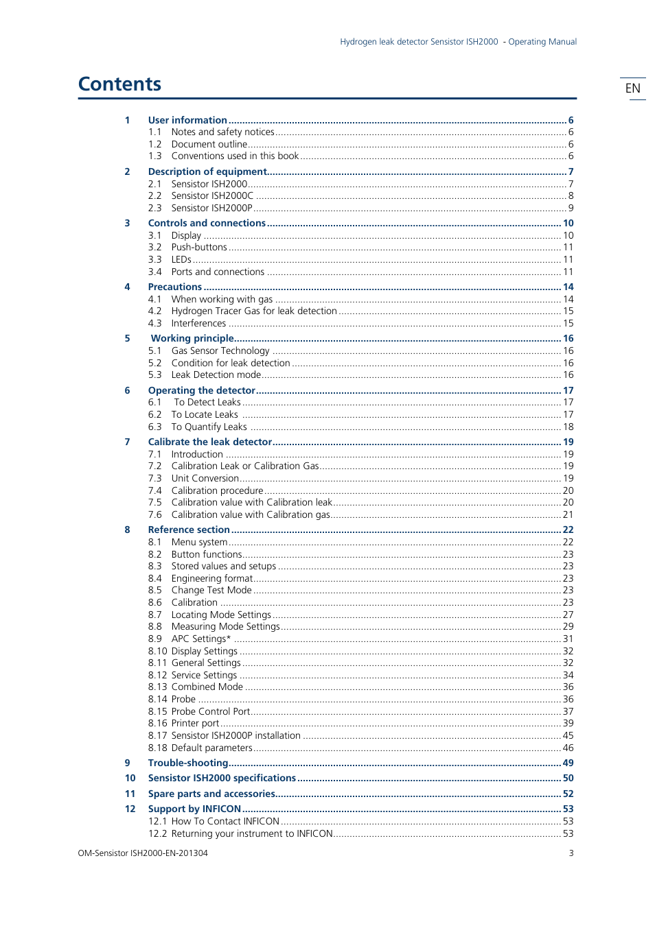 INFICON Sensistor ISH2000 Hydrogen Leak Detector User Manual | Page 3 / 58