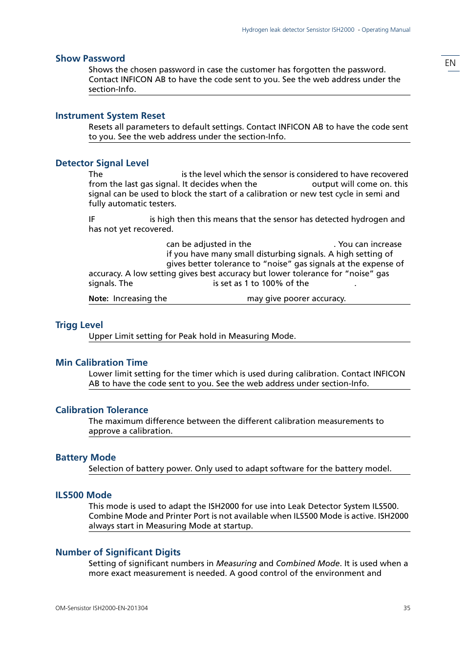 Calibration tolerance, Ils500 mode | INFICON Sensistor ISH2000 Hydrogen Leak Detector User Manual | Page 35 / 58