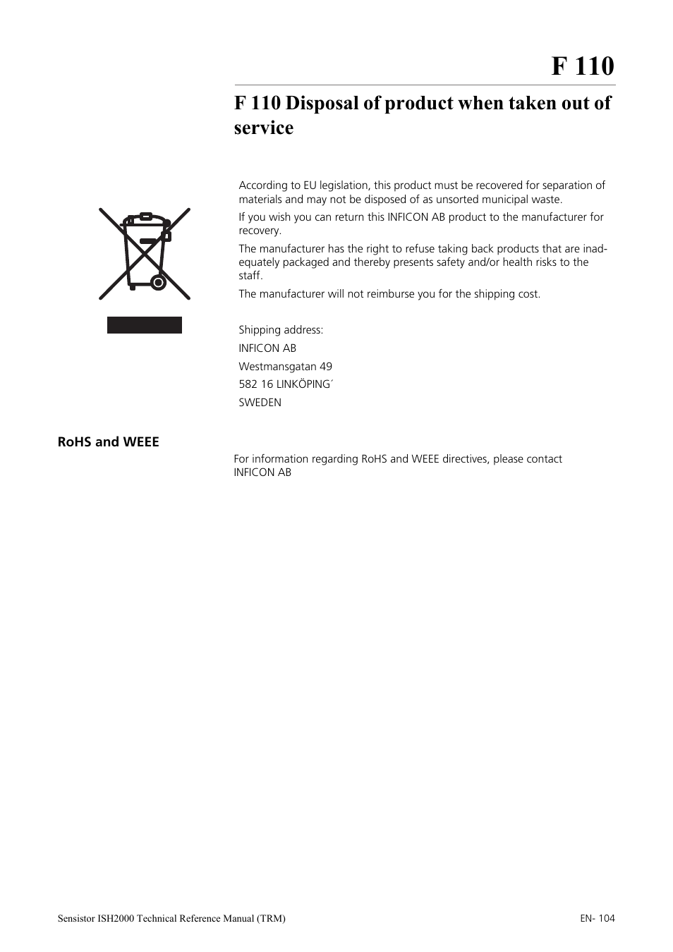 Rohs and weee, F 110 | INFICON Sensistor ISH2000 Hydrogen Leak Detector User Manual | Page 104 / 108