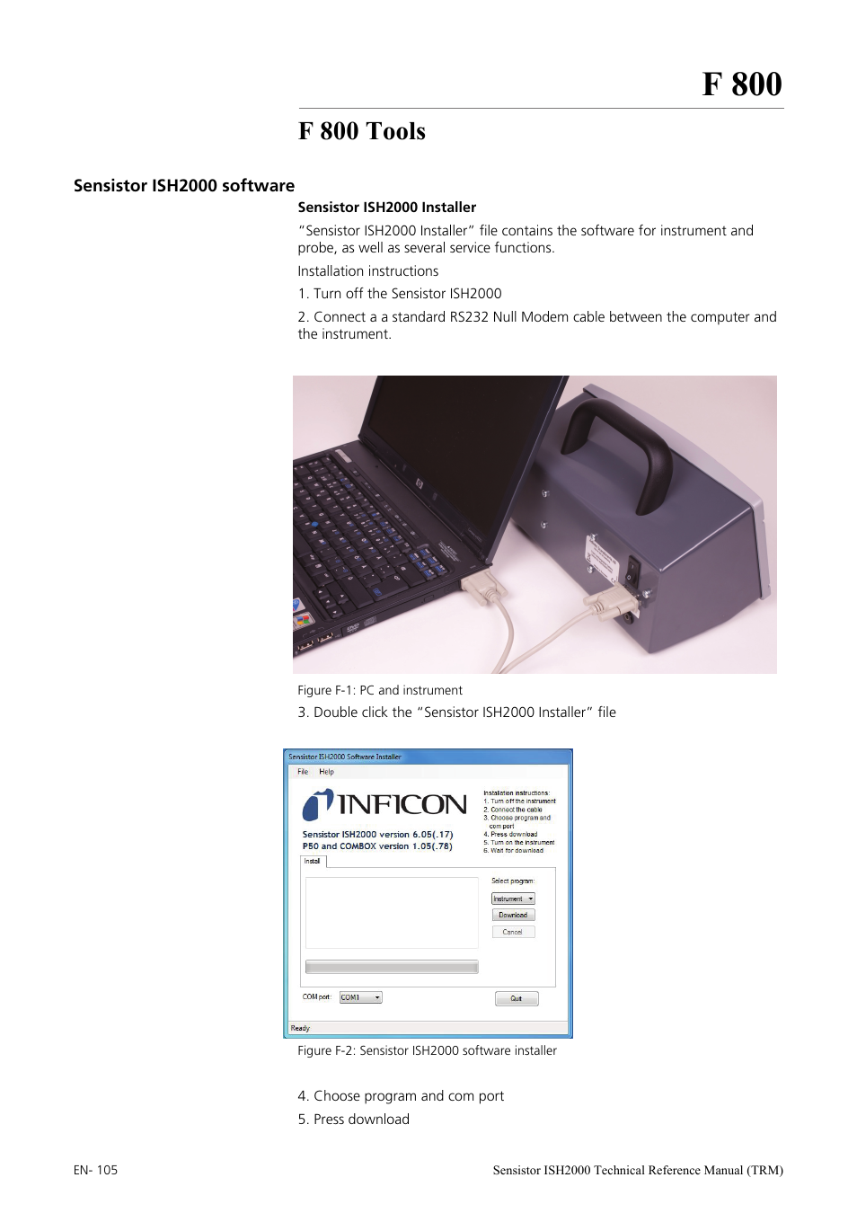 F 800 tools, Sensistor ish2000 software, F 800 | INFICON Sensistor ISH2000 Hydrogen Leak Detector User Manual | Page 105 / 108