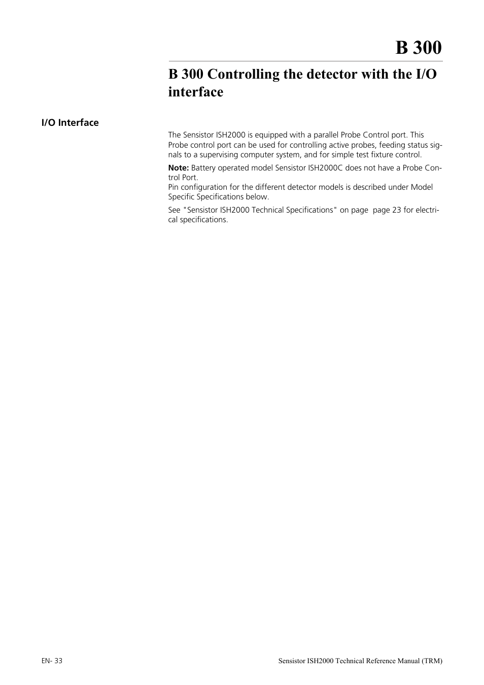 I/o interface, B 300 | INFICON Sensistor ISH2000 Hydrogen Leak Detector User Manual | Page 33 / 108