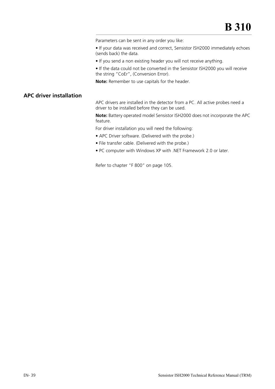 Apc driver installation, B 310 | INFICON Sensistor ISH2000 Hydrogen Leak Detector User Manual | Page 39 / 108