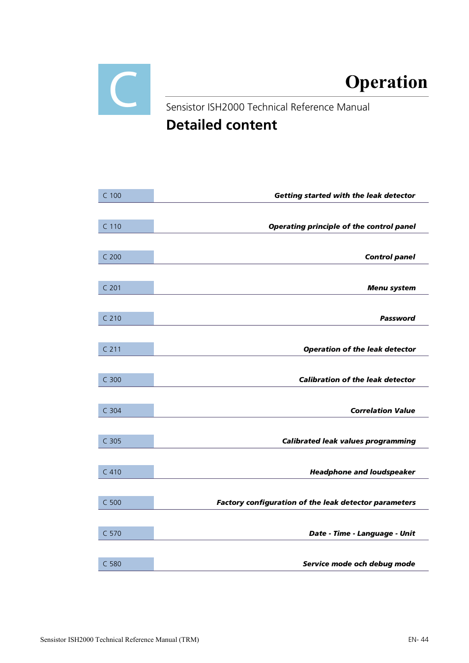 Operation, Detailed content | INFICON Sensistor ISH2000 Hydrogen Leak Detector User Manual | Page 44 / 108