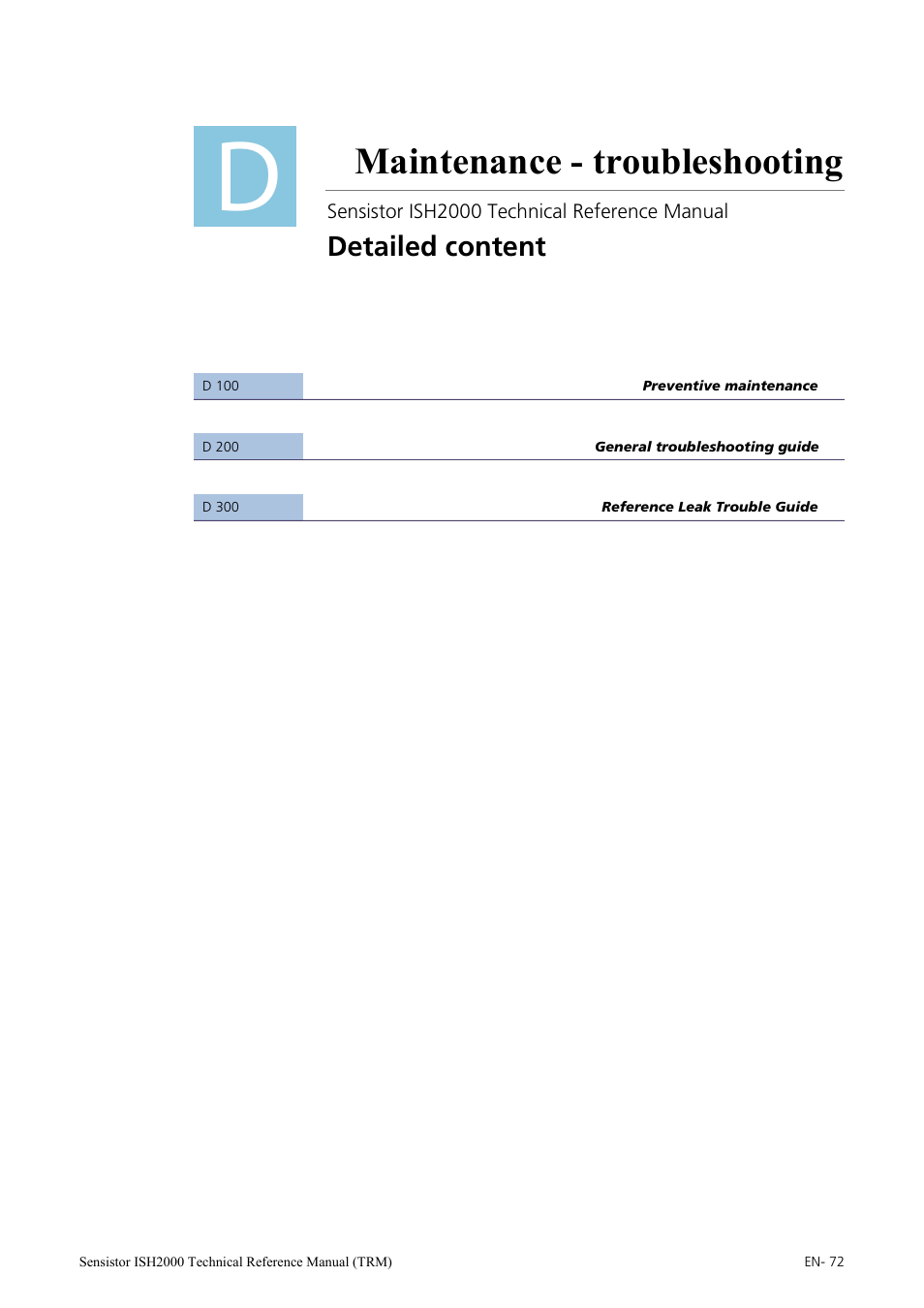 Maintenance - troubleshooting, Detailed content | INFICON Sensistor ISH2000 Hydrogen Leak Detector User Manual | Page 72 / 108
