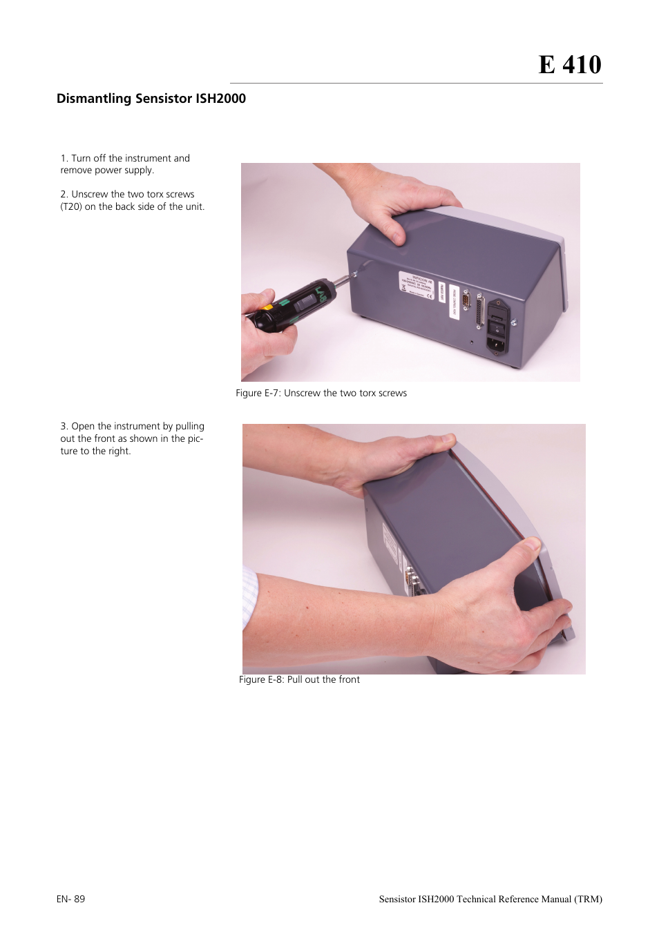 Dismantling sensistor ish2000, E 410 | INFICON Sensistor ISH2000 Hydrogen Leak Detector User Manual | Page 89 / 108