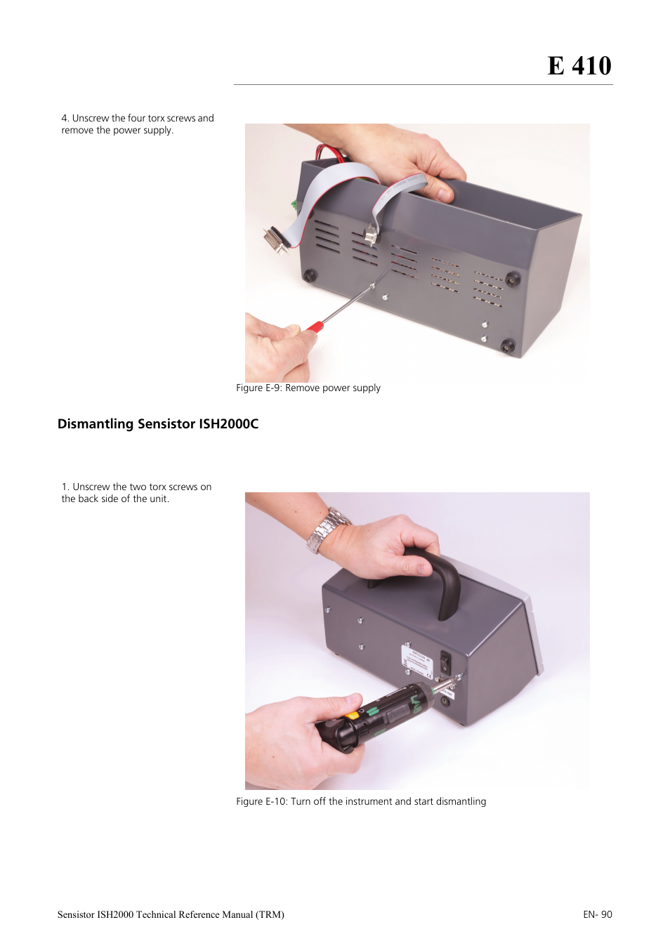 Dismantling sensistor ish2000c, E 410 | INFICON Sensistor ISH2000 Hydrogen Leak Detector User Manual | Page 90 / 108