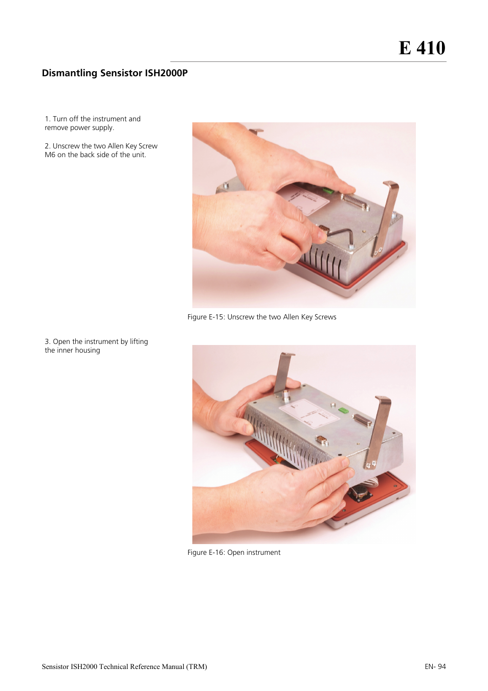 Dismantling sensistor ish2000p, E 410 | INFICON Sensistor ISH2000 Hydrogen Leak Detector User Manual | Page 94 / 108