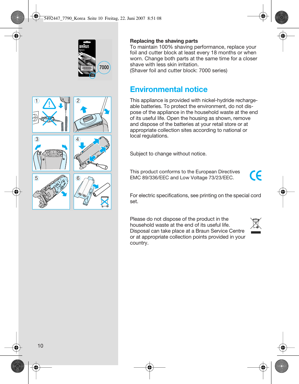 Environmental notice | Braun 7785 User Manual | Page 10 / 18