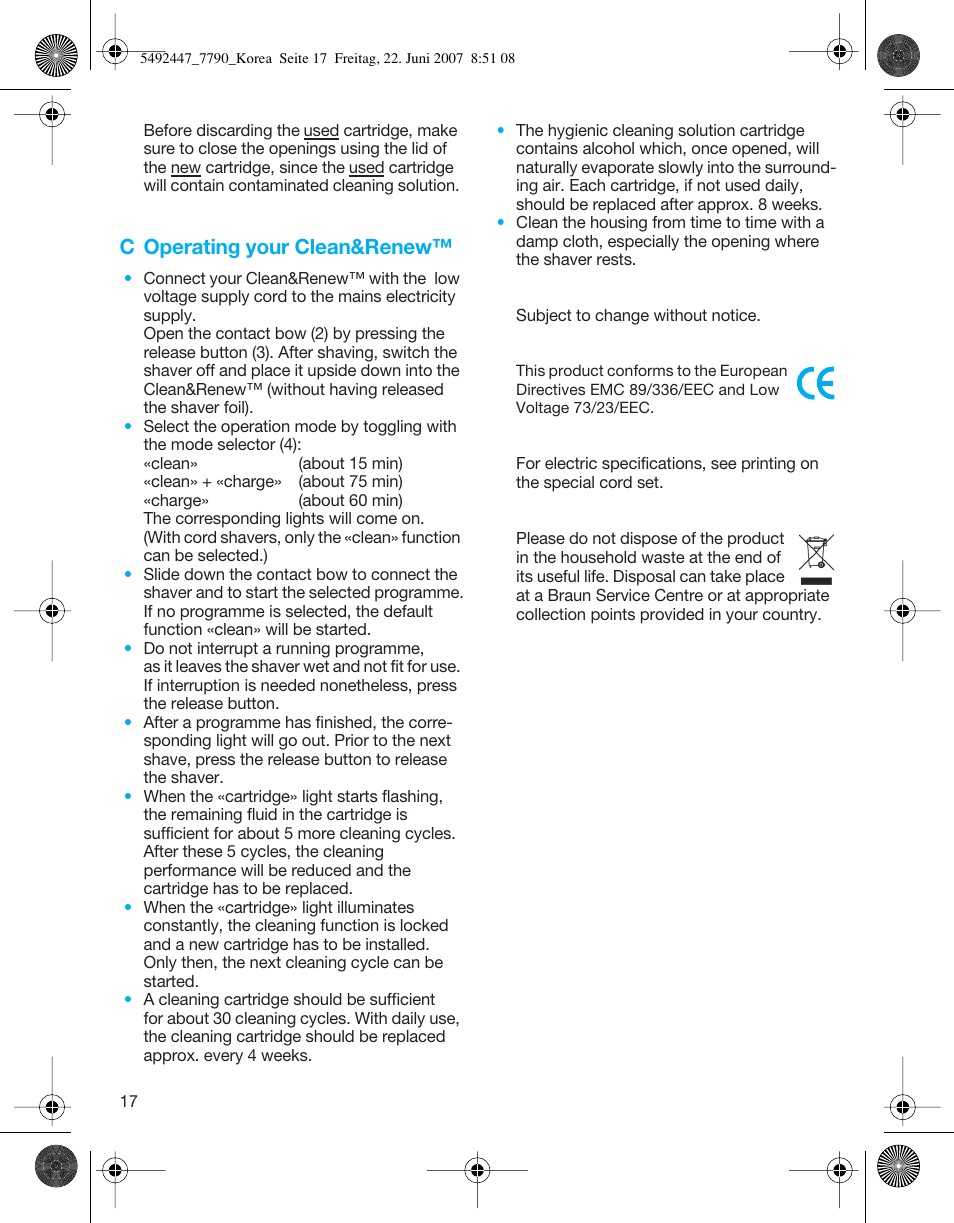 C operating your clean&renew | Braun 7785 User Manual | Page 17 / 18