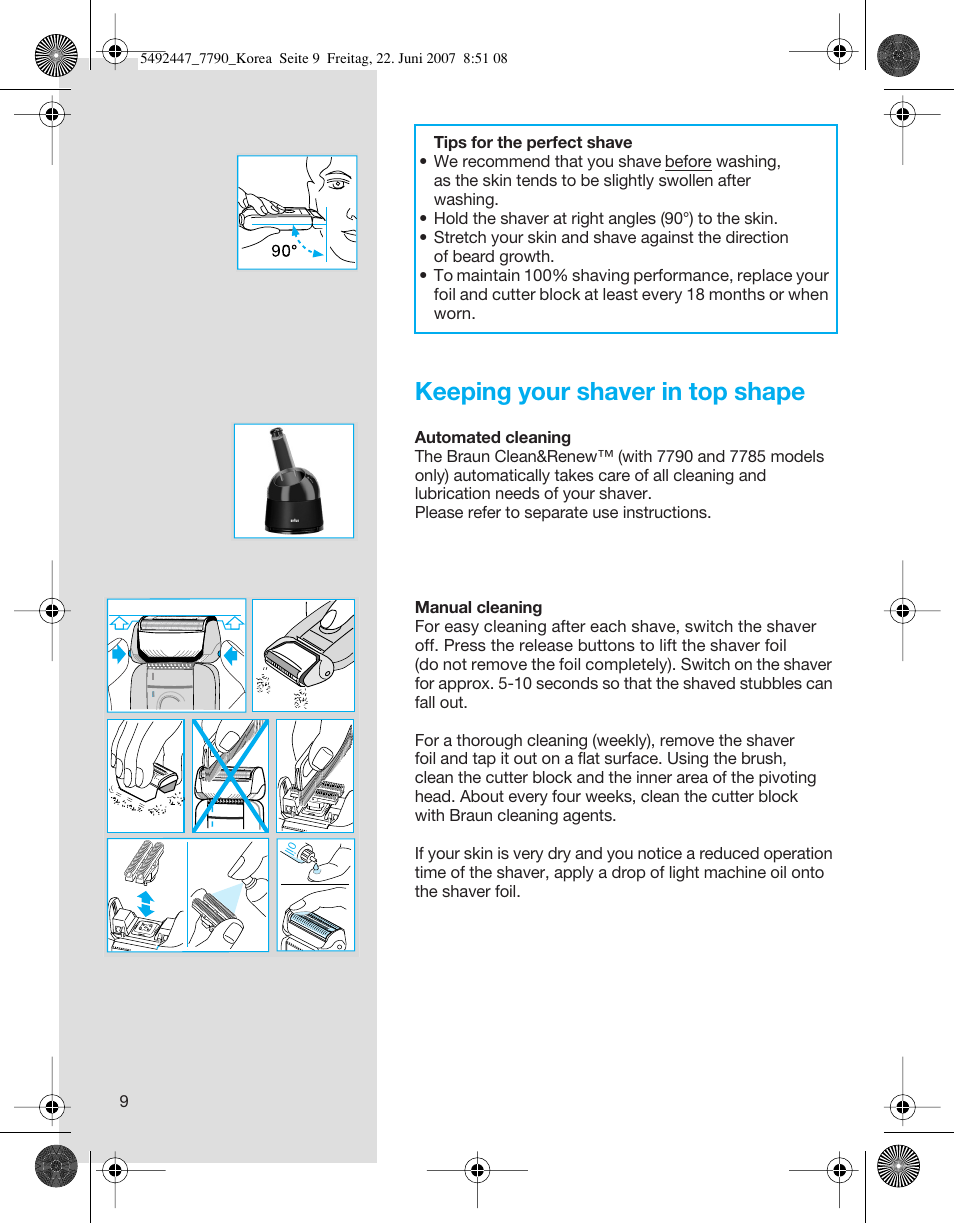 Keeping your shaver in top shape | Braun 7785 User Manual | Page 9 / 18