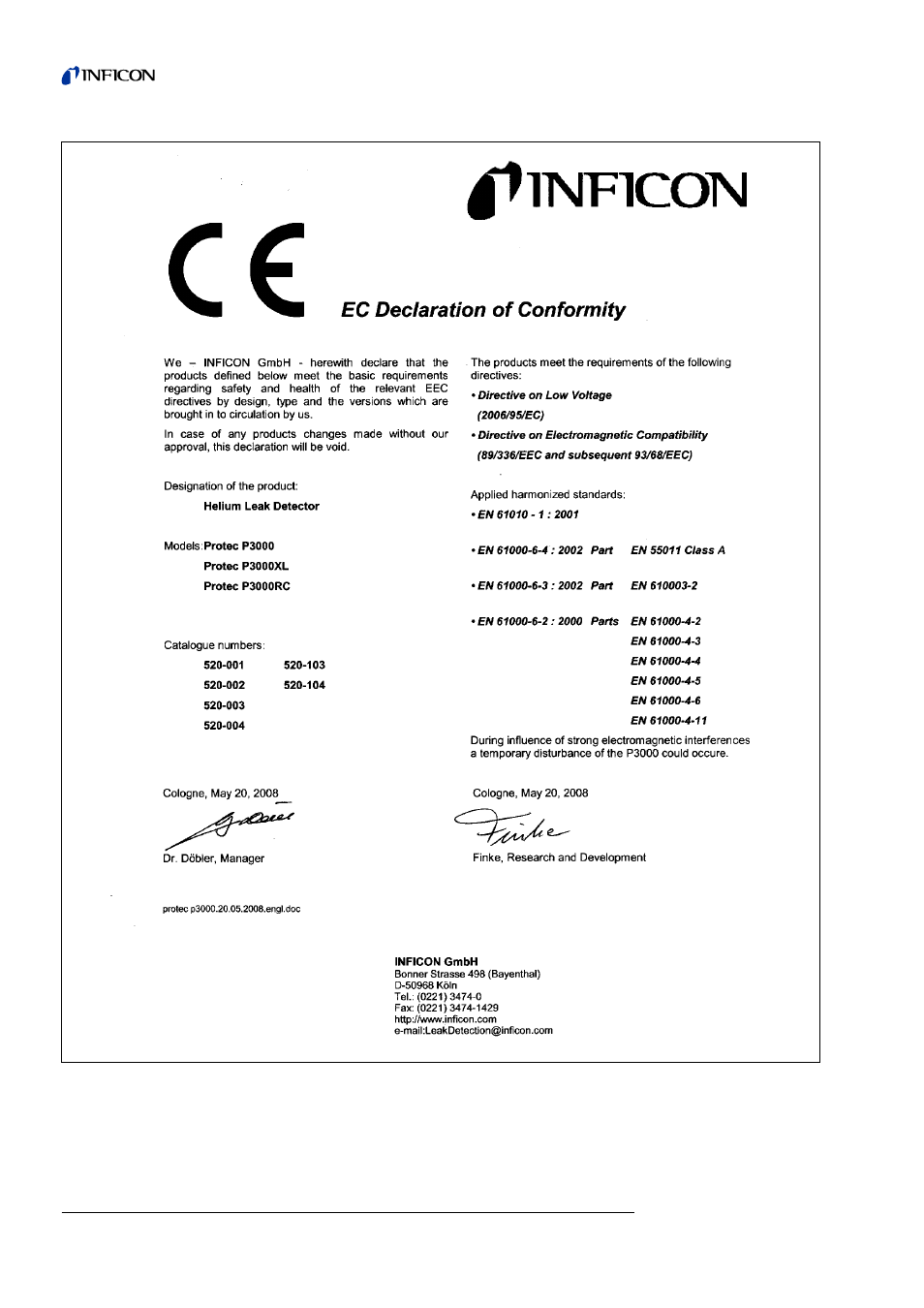 Fig. 8-23 declaration of conformity, The gas library | INFICON Protec P3000(XL) Helium Leak Detector User Manual | Page 128 / 132