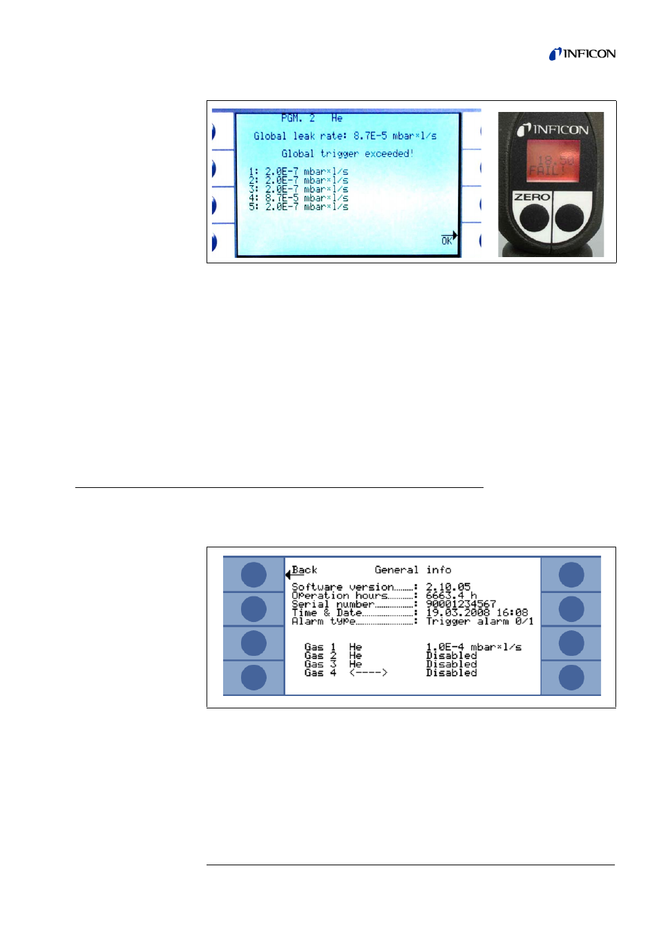 E section, 3 the info page | INFICON Protec P3000(XL) Helium Leak Detector User Manual | Page 47 / 132
