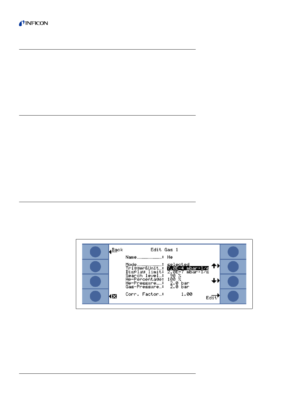 The service menu, Setting gas parameters, Section | For details on, 2 the service menu, 1 setting gas parameters | INFICON Protec P3000(XL) Helium Leak Detector User Manual | Page 58 / 132