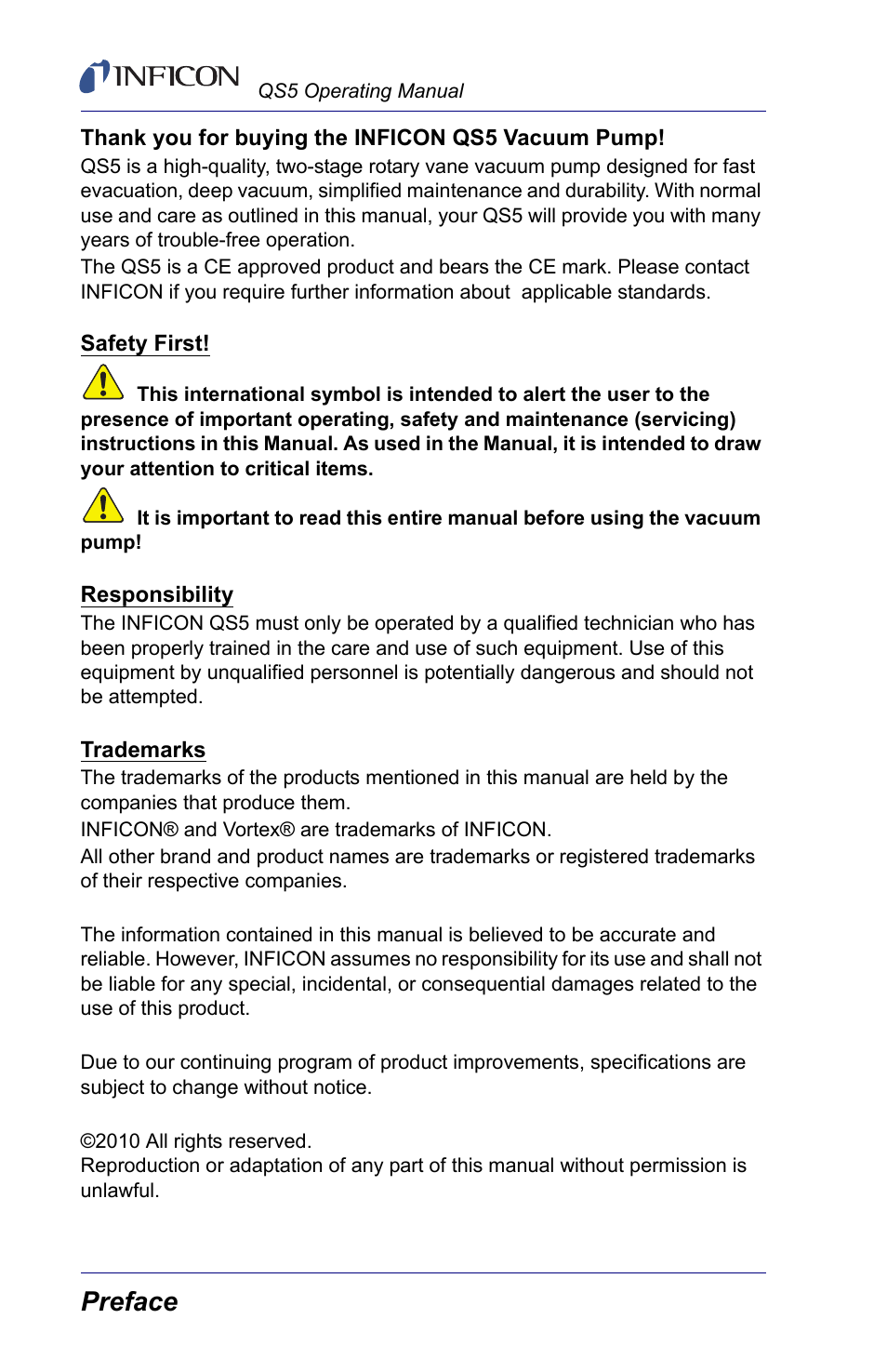 Preface | INFICON QS5 User Manual | Page 2 / 12