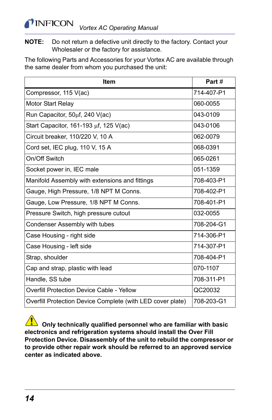 INFICON Vortex AC Refrigerant Recovery Machine 115V User Manual | Page 16 / 20