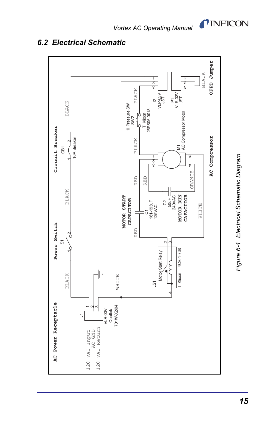 2 electrical schematic, Vortex ac operating manual, Fi gure 6-1 electrical schematic dia gram | INFICON Vortex AC Refrigerant Recovery Machine 115V User Manual | Page 17 / 20