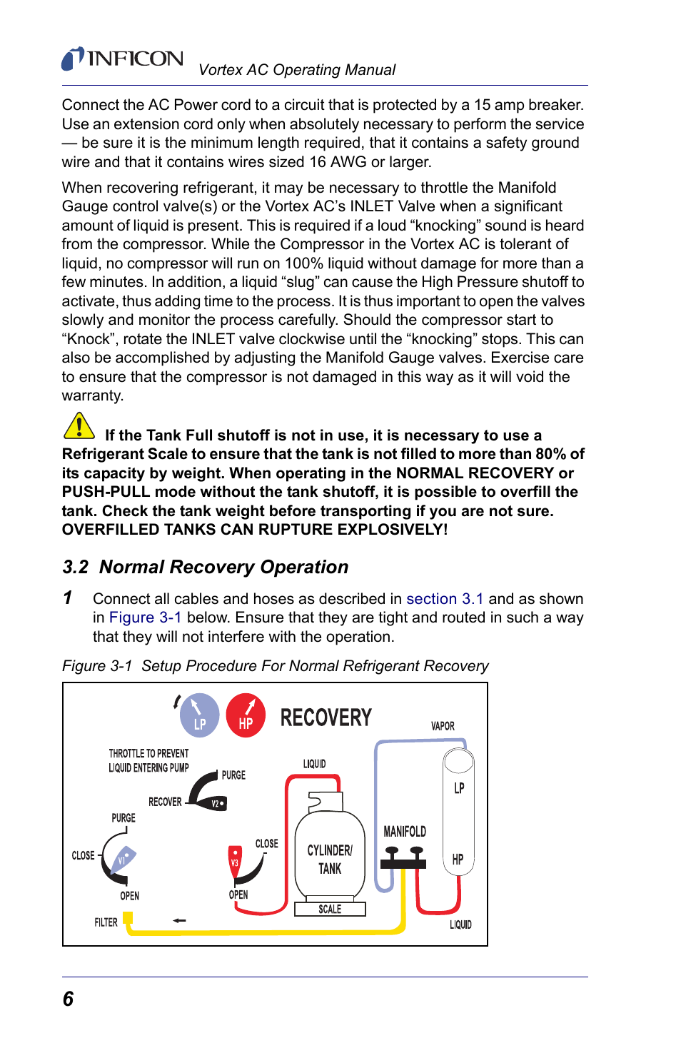 2 normal recovery operation, 2 normal recovery operation 1 | INFICON Vortex AC Refrigerant Recovery Machine 115V User Manual | Page 8 / 20
